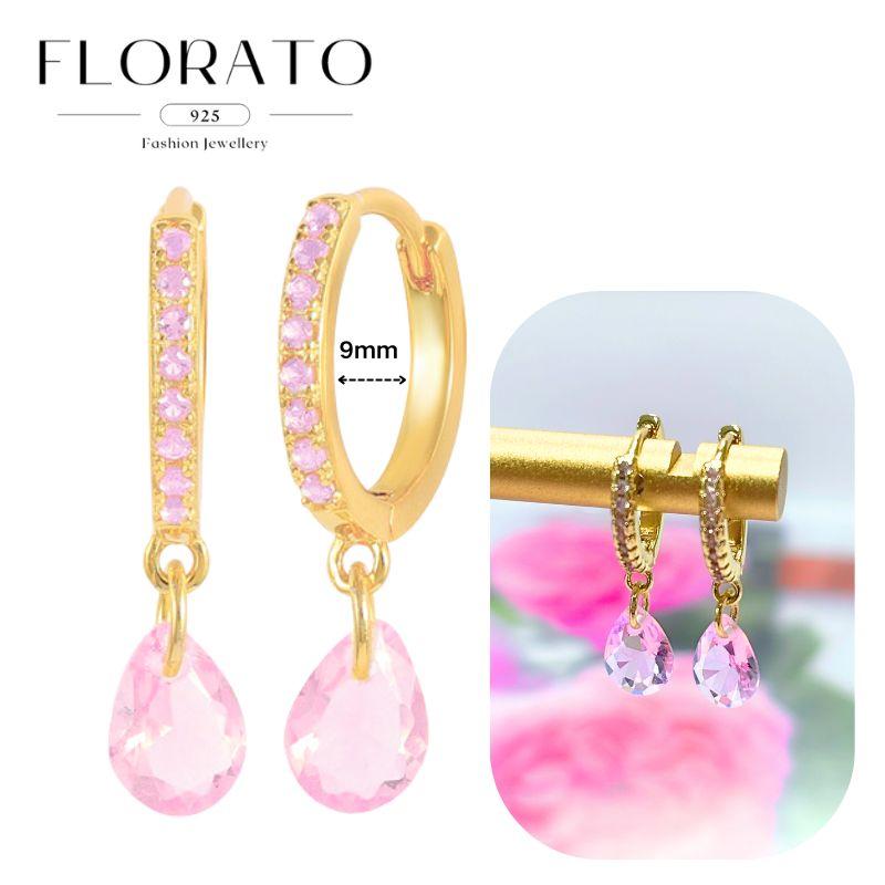Luxurious Geometry 925 Silver Ear Needle Pink Series Zircon Pendant Hoop Earrings Sweet Fashion Wedding Jewelry Gifts