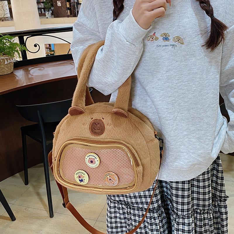 Plush Adorable Capybara Single Shoulder Crossbody Bag Handbag Cute Gift Kids