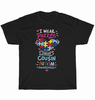 Ich trage Puzzle für meinen Cousin Autismus-Bewusstseinsmonat T-Shirt Unisex T-Shirt Geschenk NEU