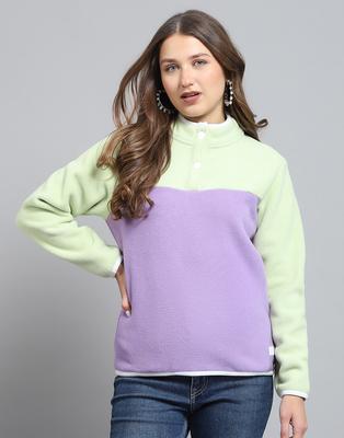 From House of Monte Carlo Womens Self Design Purple & Green Mock Neck Full Sleeve Sweatshirt