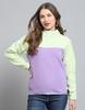 From House of Monte Carlo Womens Self Design Purple & Green Mock Neck Full Sleeve Sweatshirt