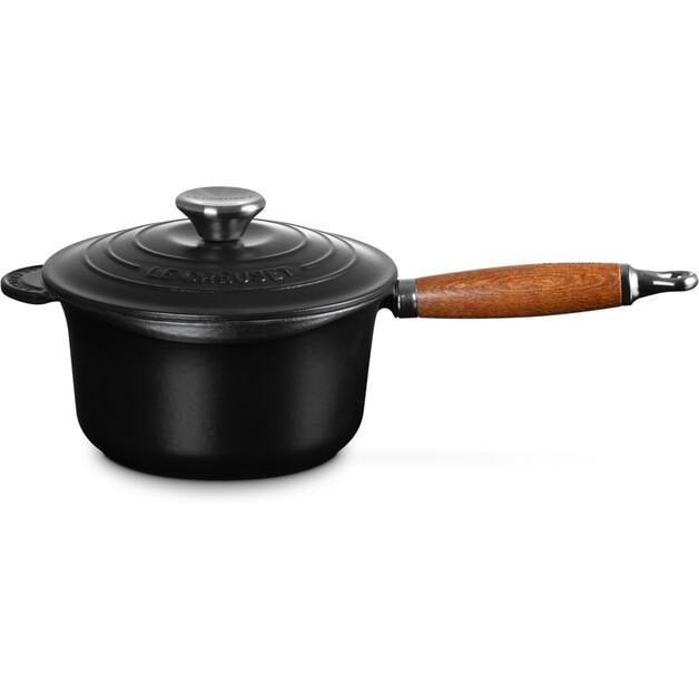 Кастрюля Le Creuset профессиональная с деревянной ручкой 18 см черная глянцевая (21139181402460)