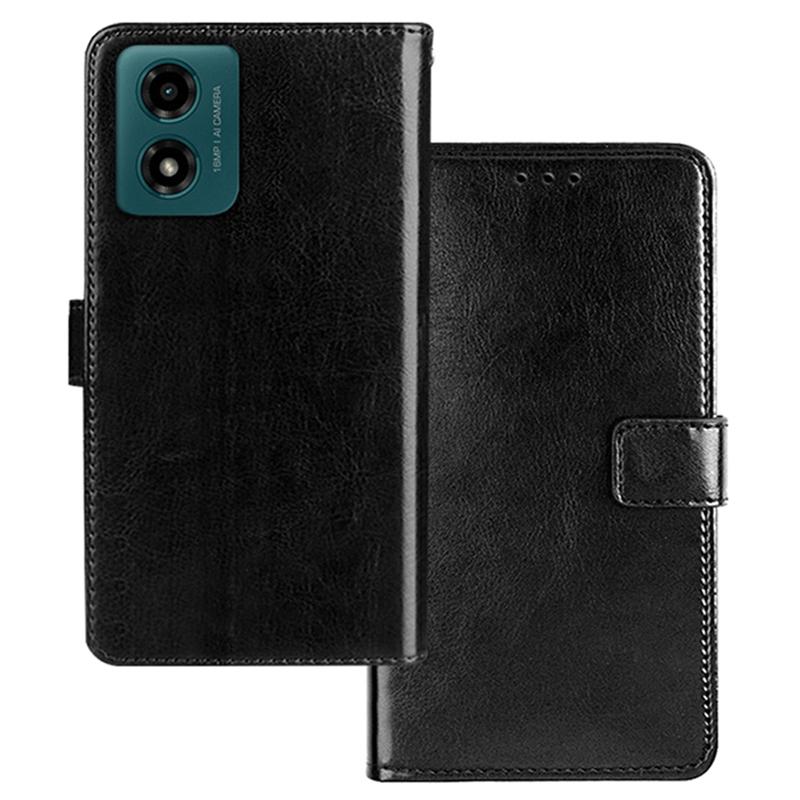 

IDEWEI for Motorola Moto E14 4G/G04 4G/G04s 4G/G24 4G Case Leather Phone Cover Crazy Horse Texture Black