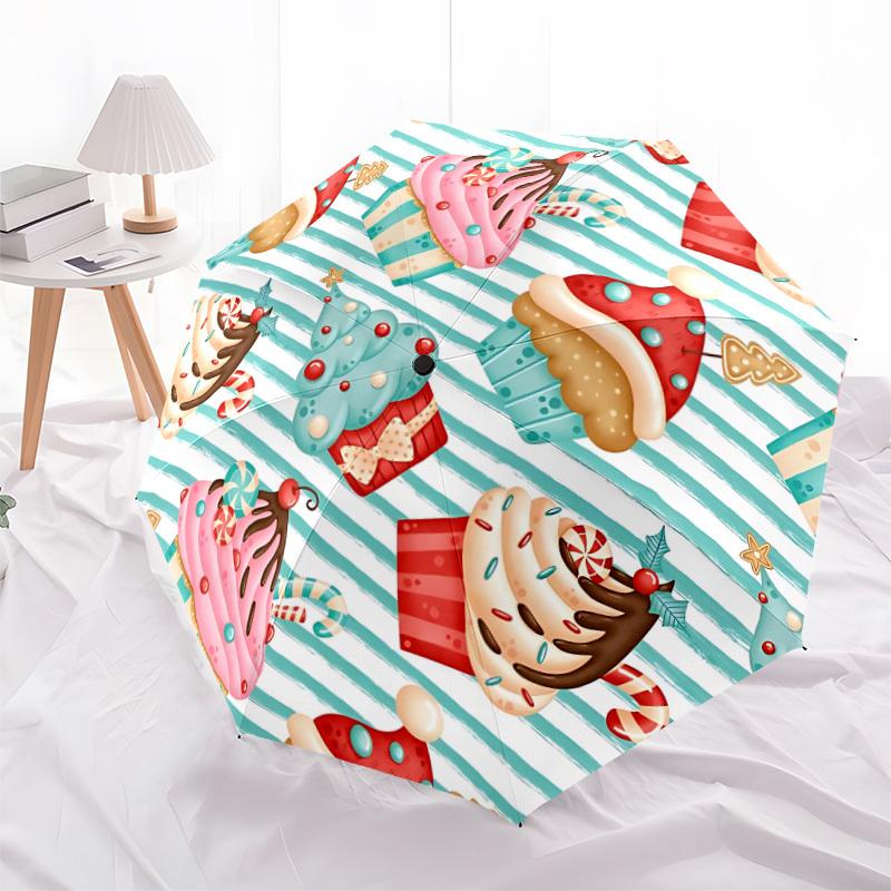 1pc Cupcake Pattern Automatic Folding Umbrella, 8-Rib Iron Frame, Casual Outdoor Accessory for Birthday Festival Gifts yy251128138