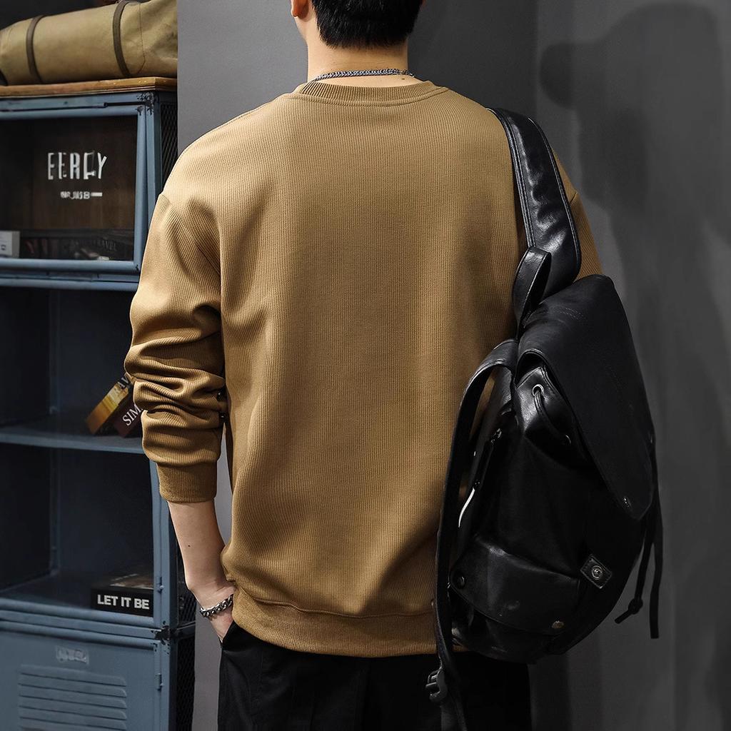 Autumn Embroidered Sweater Men'S American Casual Trendy Brand Long-Sleeved Top Loose Round Neck Inner Bottoming Shirt