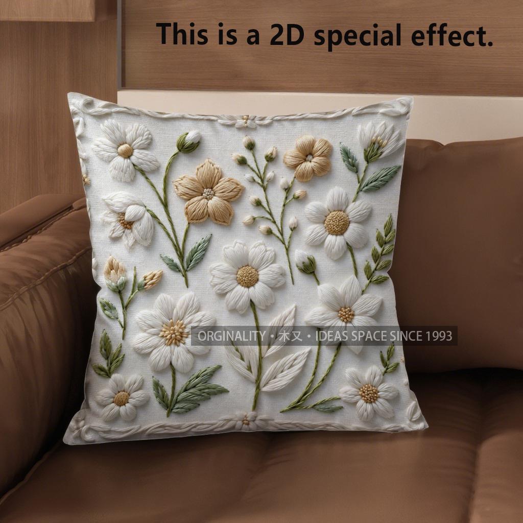 2D Floral Embroidered Pattern Decorative Throw Pillows Pattern Cushion Cover Suitable For Sofa Bedroom Car Pillow Cover