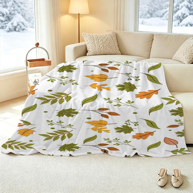 No-Shed Flannel Blanket, Leaf Print Soft Cozy Throw Blanket, Warm Fuzzy Blanket for Home, Couch, Bed, TV Watching, Cozy Relax Vibe