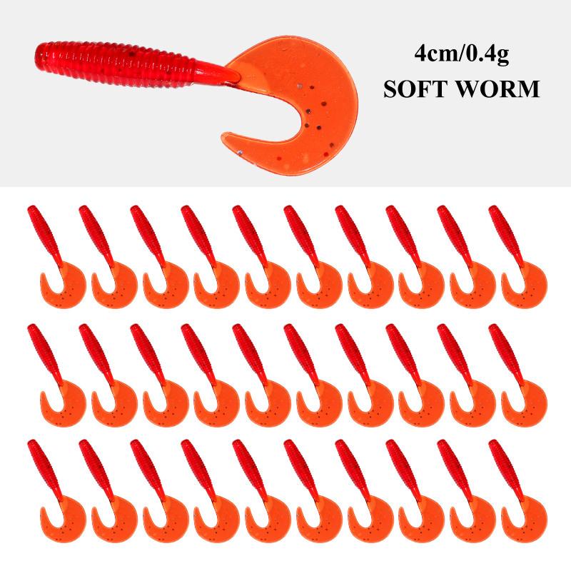 

Рыболовный набор с мягкой приманкой и спиральным хвостом 4 см, грузилом и крючками 30 pieces per bag (random colors)