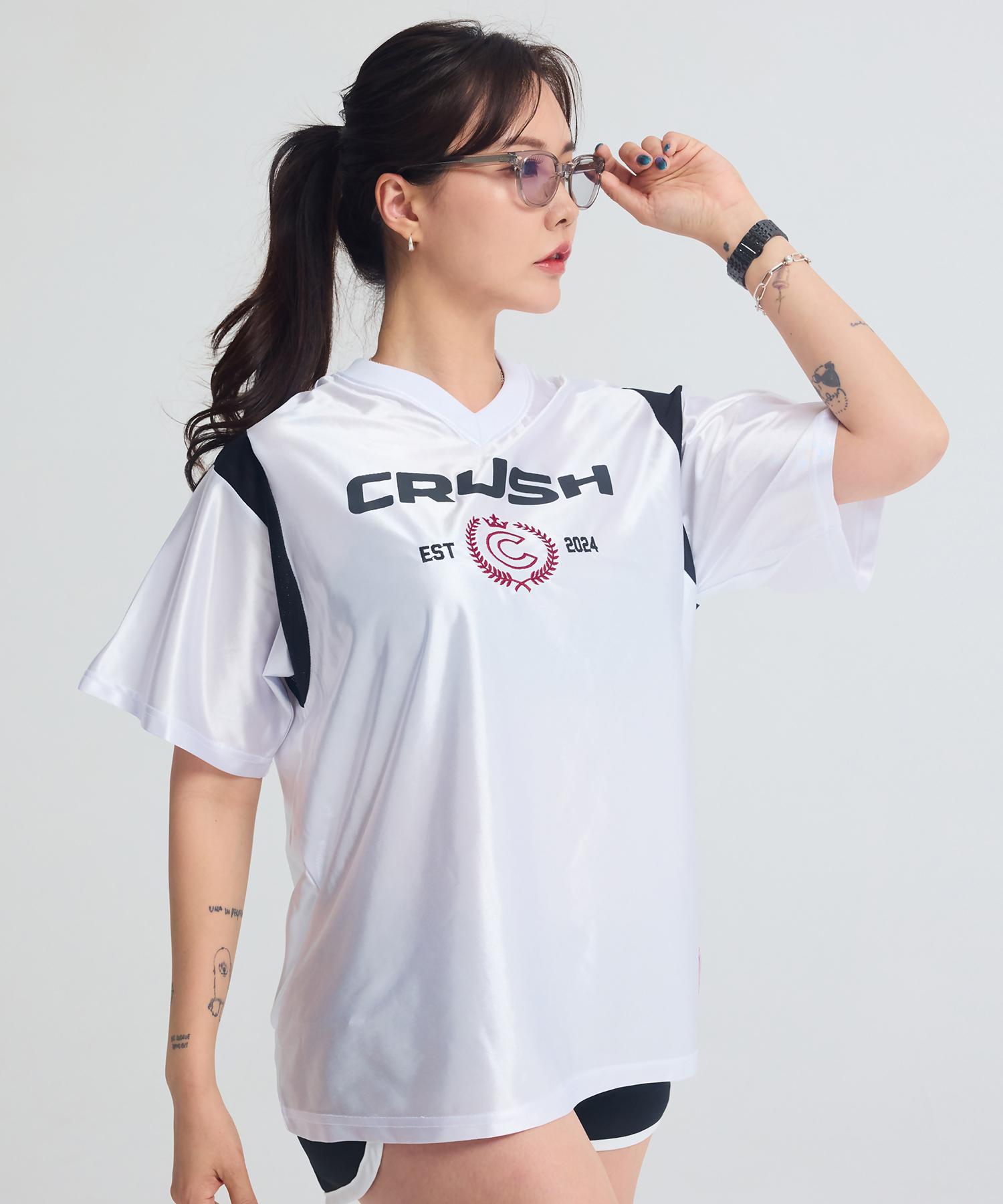 Crush Style Curved Mesh Jersey Top White-Black F