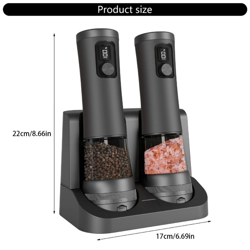 Automatic Nonrust Steel Salt And Pepper Mill With LED Battery Display Adjustable Coarseness Double Speed Mode