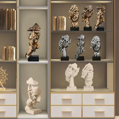 Resin Retro Thinker Statue Sculpture Silence Is Gold Figurines Home Decor For Office Study Living Room Abstract Face Ornaments