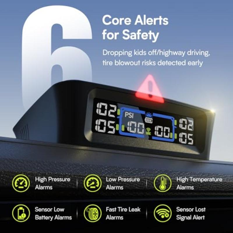 TM12 RV Tire Prure Monitoring System, TPMS with USB/Solar Charge, 2026 Latest Version, Set of Max. 12,6 Alarm Modes, 50Feet Ran