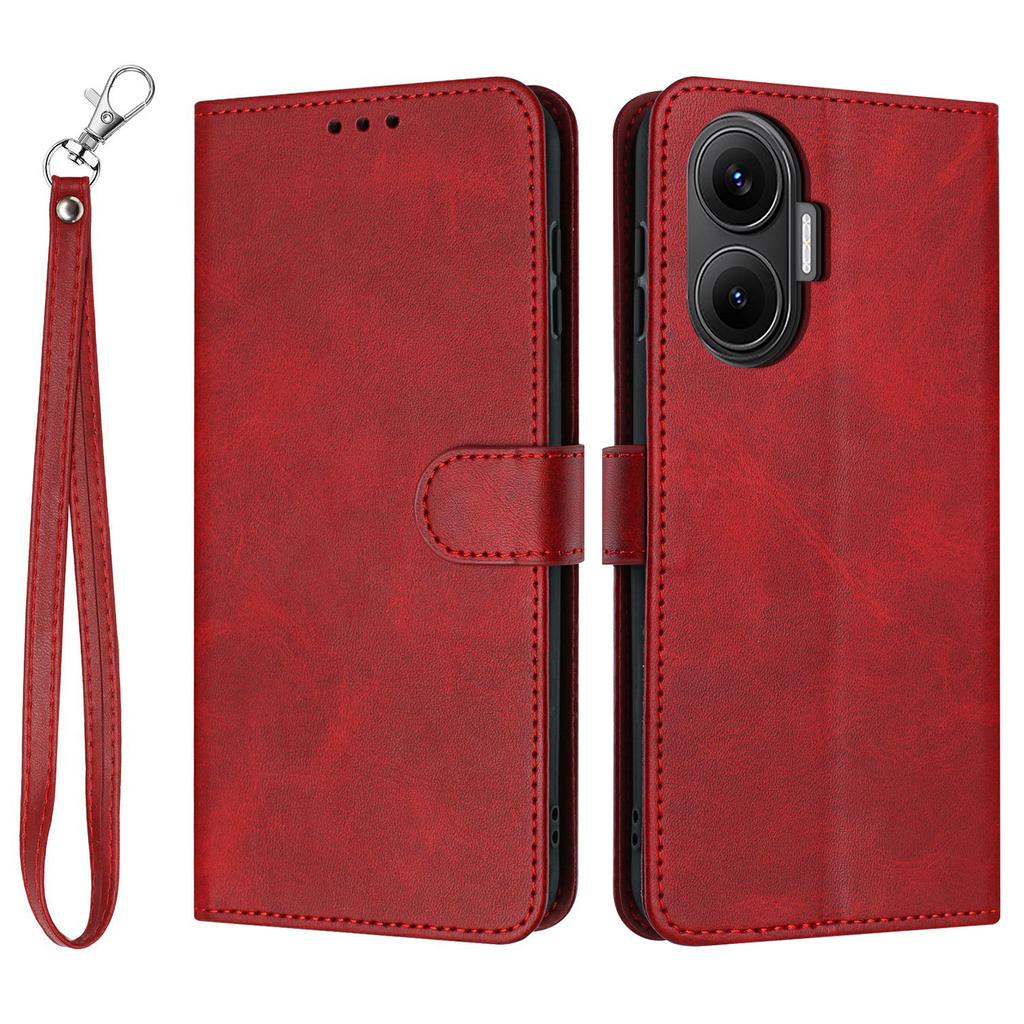 For Xiaomi Poco F7 5G/Redmi Turbo 4 Pro 5G Case Flip Stand Calf Texture PU Leather Wallet Phone Cover with Strap