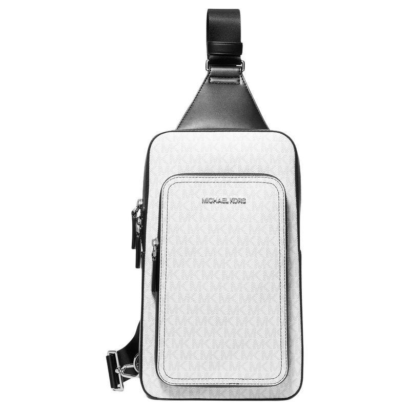 MICHAEL KORS Cooper Logo Zip Closure Coated Canvas Faux Leather Chest Bag Crossbody Bag Men s Bright White белый
