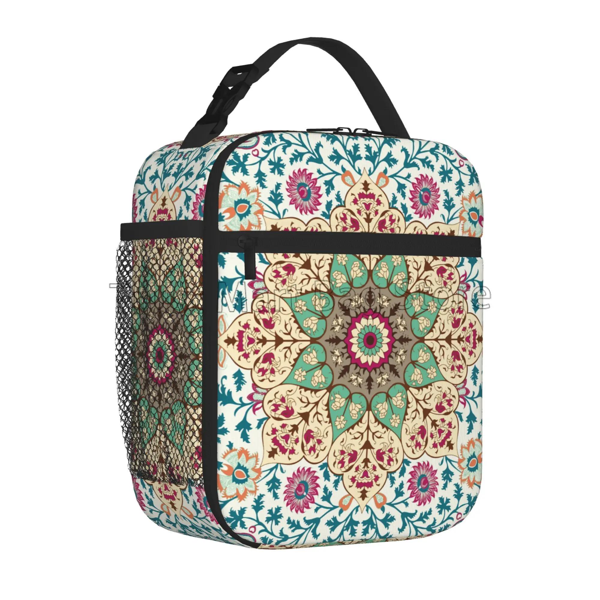 

Bohemian Mandala Art Print Insulated Lunch Bag with Side Pocket Portable Reusable Lunch Box Thermal Meal Tote for Women Picnic