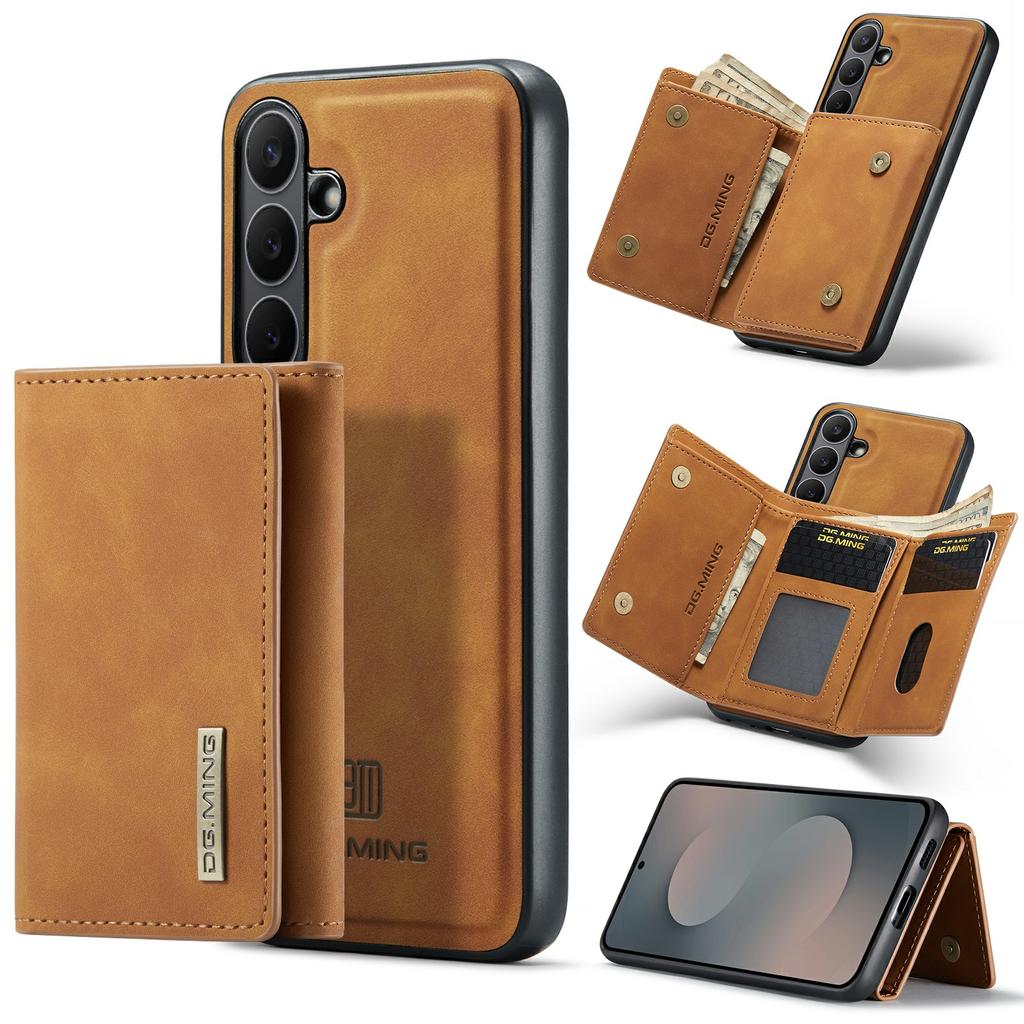 DG.MING M1 Series for Samsung Galaxy S25 FE Case Kickstand PU Phone Cover with Detachable Wallet