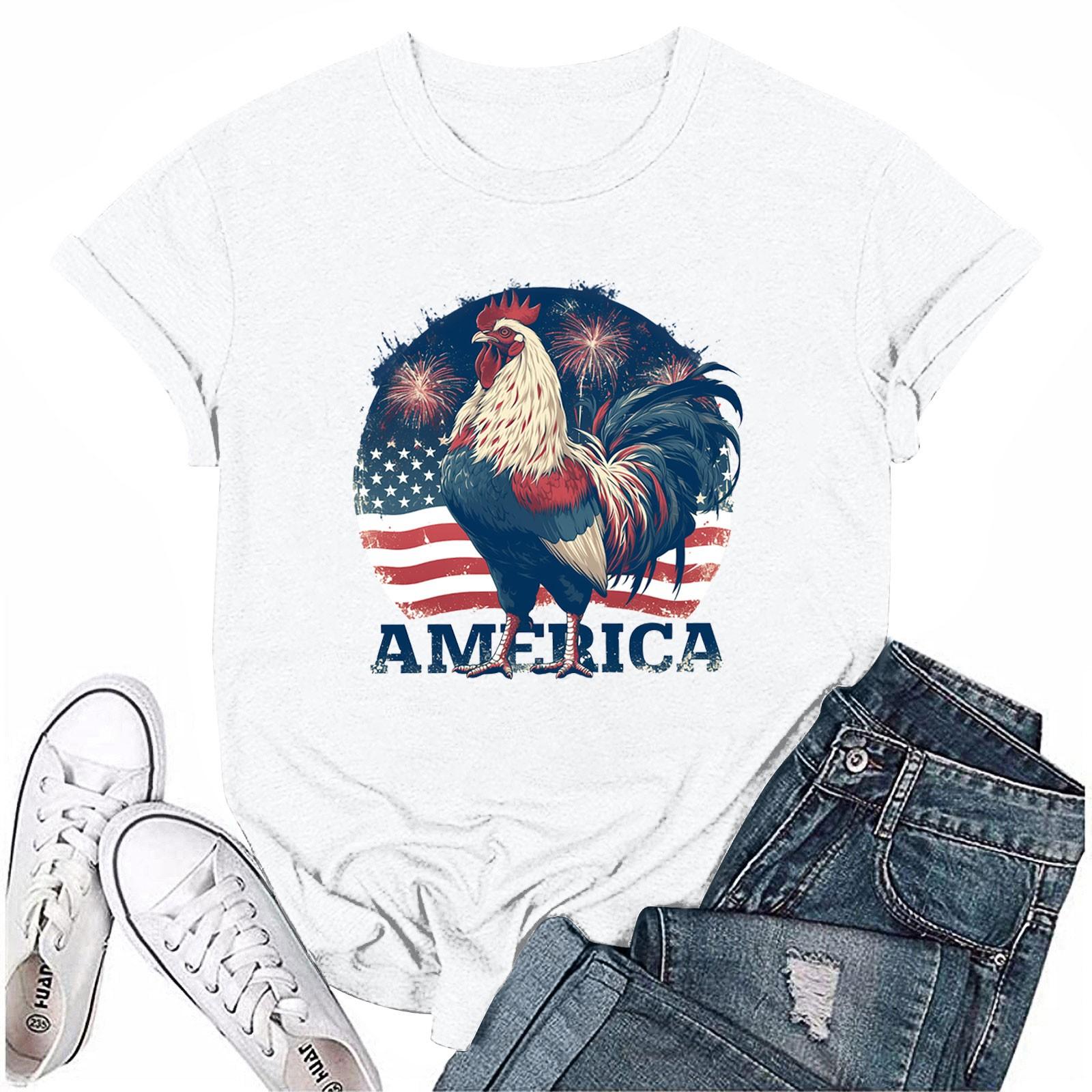 

Женская повседневная футболка с круглым вырезом и коротким рукавом с принтом «День независимости» XL белый