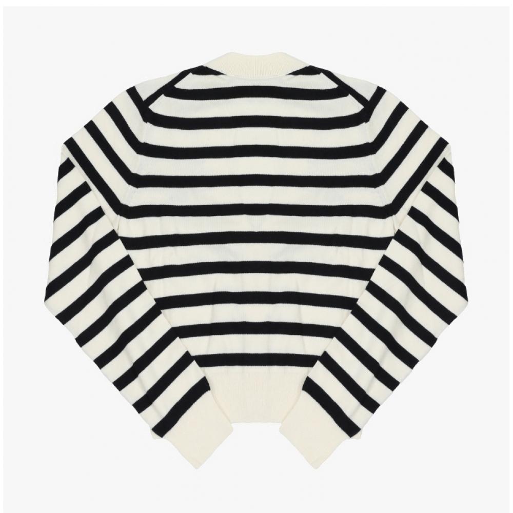 A.p.c Women S Cardigan Gaelle Stripe V Neck Off White Dark naVy F22312