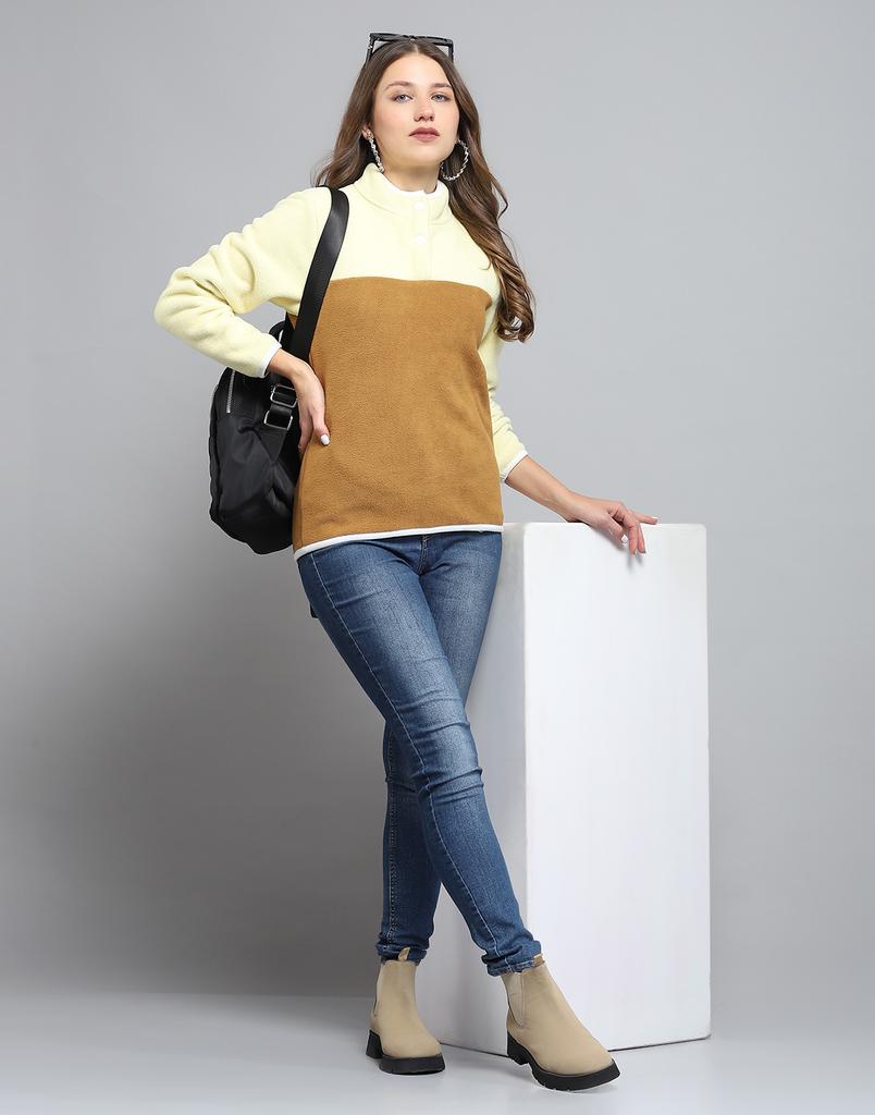 ROCK.IT From House of Monte Carlo Womens Self Design Brown Mock Neck Full Sleeve Sweatshirt