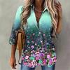 Spring and Summer Women's Blouse Printed Long-sleeved Single-breasted Lapel Shirt