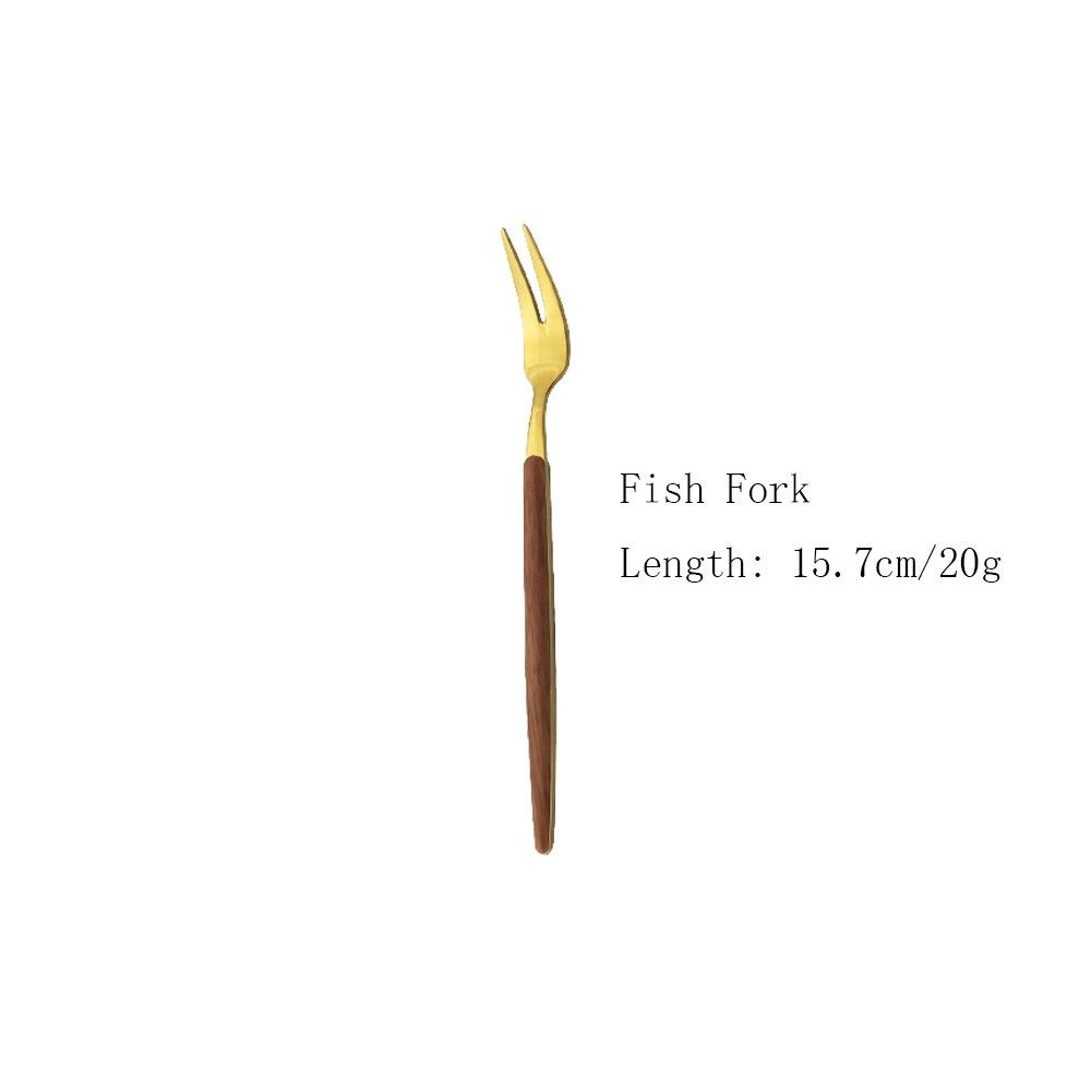 1/4/5 шт. зеркало золото нержавеющая сталь деревянная ручка набор столовой посуды набор — фото 12