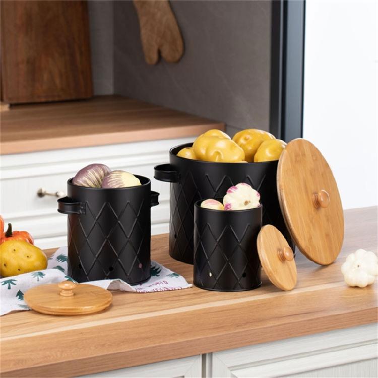 Vintage Style Potato Onion Garlic Storage Container with Ventilation Holes Space Saving Kitchen Storage Bins