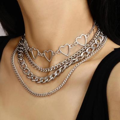 Viacvrstvový dutý náhrdelník choker so srdiečkami pre ženy, dievčatá, letné kovové náhrdelníky, párty, plážové šperky, darčeky