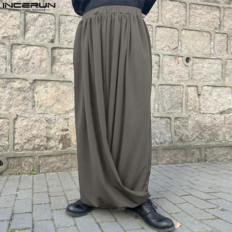 INCERUN Men Elastic Waist Irregular Wrap Casual Loose Long Pants Trousers