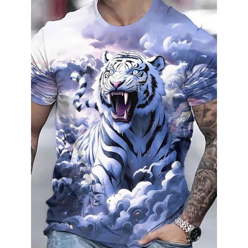 Fashionable men s crew neck short-sleeve 3D animal color print animal short-sleeve crew neck T-shirt XS