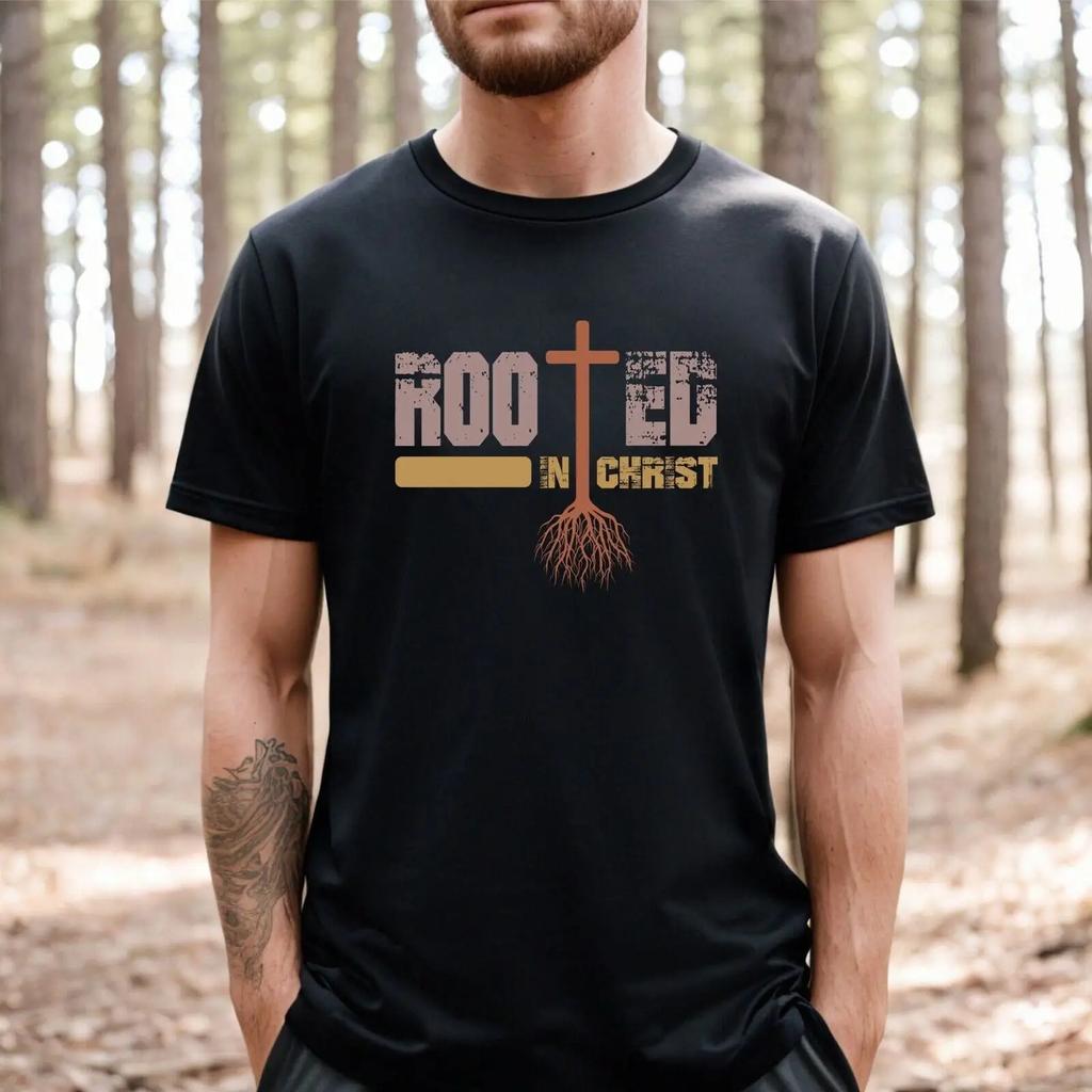 Rooted In Christ Jesus T Shirt Faith Tops Vintage Breathable Top For Everyday Wear Homme Slightly Soft Fashion