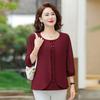 Elegant Chiffon Lace Shirt for Mid-aged & Senior Women, Lightweight, 3/4 Sleeves, Loose Fit, Fashionable