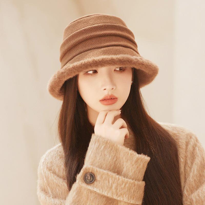 Korean New Autumn and Winter Hat for Women In Winter Plush Warm Bucket Hat Big Head Circumference Showing The Face Small Fisherman's Hat Thick