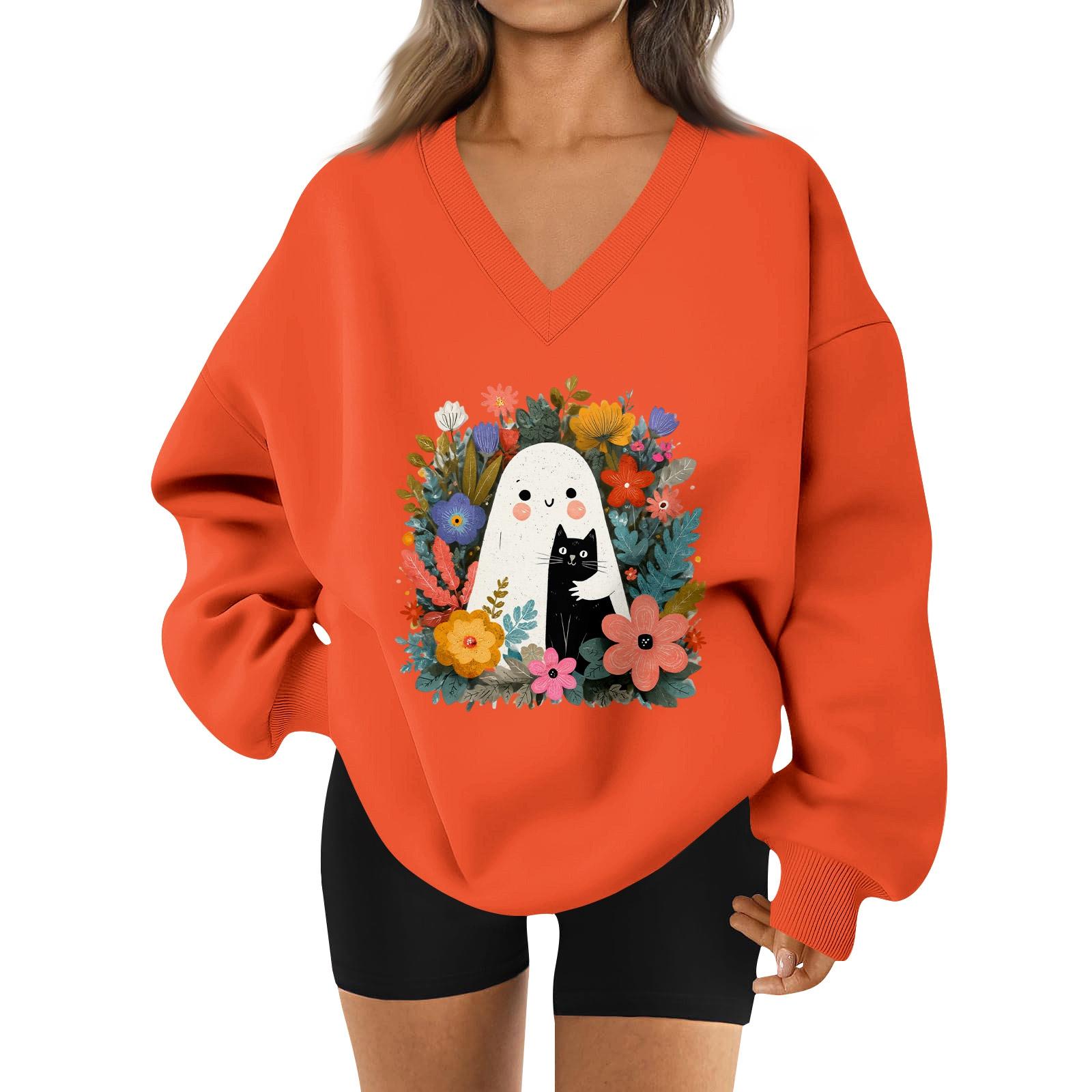 

Women s V-neck Dropped Shoulder Halloween Print Sports Sweatshirt Top S