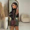 C7055 European & American Sequin Deep V Long Sleeve Mini Dress - Women's Fashion
