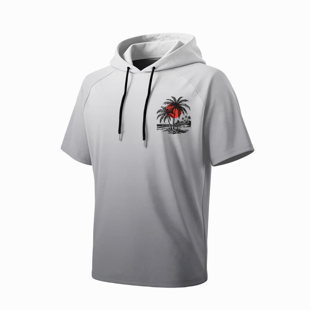 Men's Summer Short Sleeve Hooded T Shirt Quick Drying UPF 50 Plus Sun Protection Fishing Sportswear Lightweight Breathable