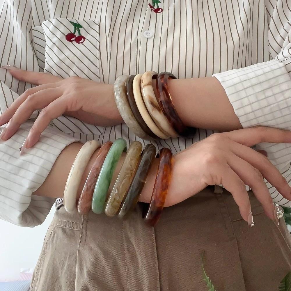 Stackable Round Bangle Muticolor Geometric Bracelets Vintage Resin Bracelets Lady Gifts