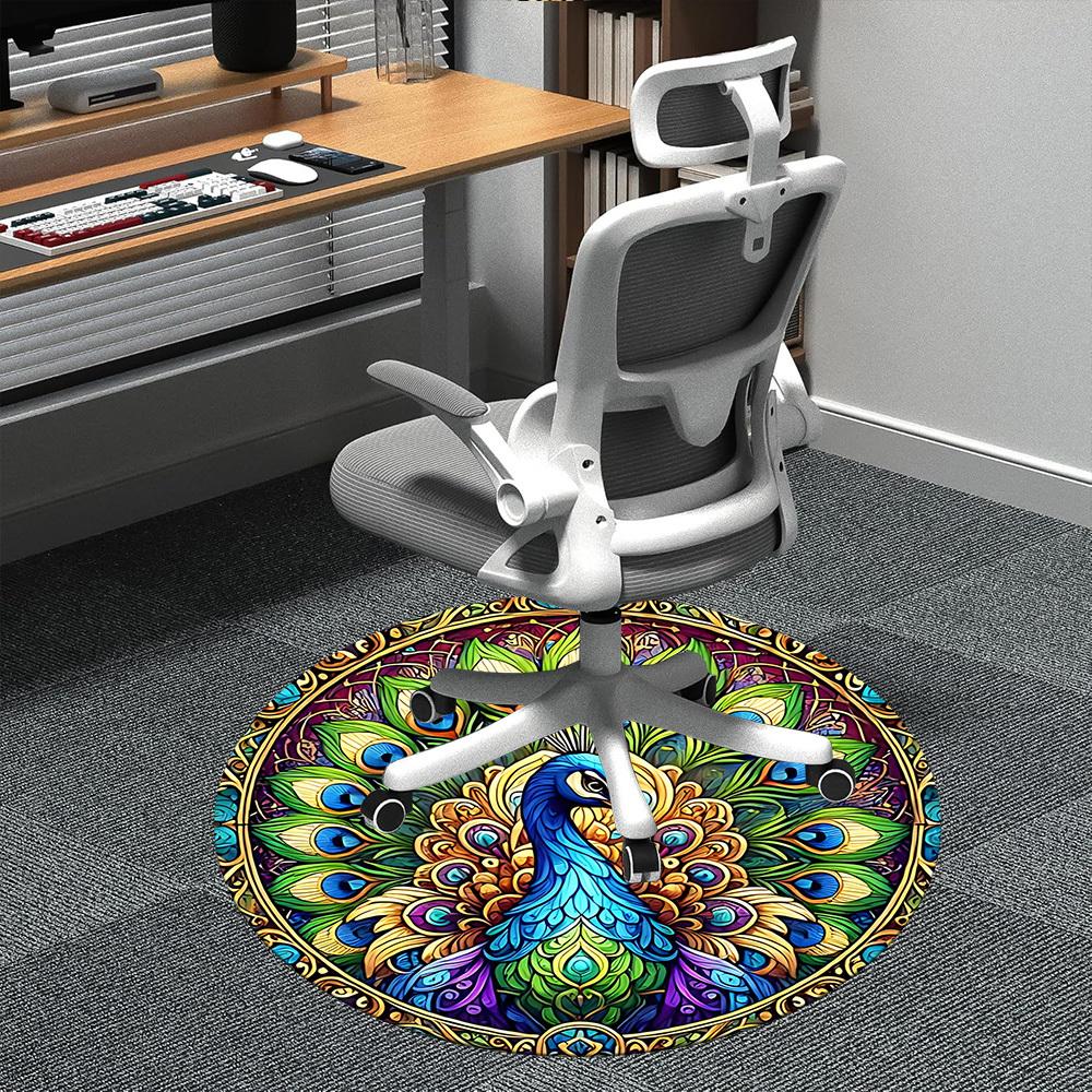 

1PC Peacock Mandala Office Round Area Rug, Indoor Mat Suitable ForOffice, Under Office Chairs Bedroom Living Room Home Decor, Room Deco f013 80cm by 80cm