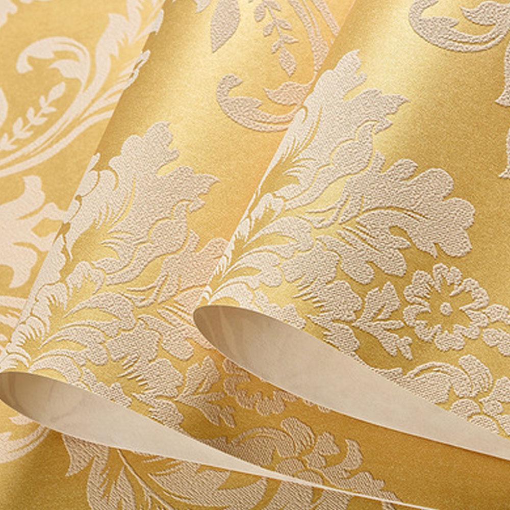 Tapet Premium Îngroșat Galben Non-Adeziv cu Design Exquis de Flori Europene - Bază Perlă Netesută pentru un Finisaj de Lux