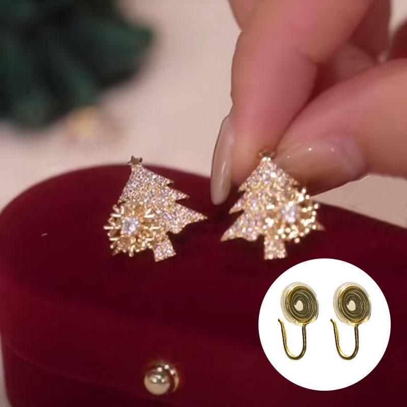 Rotatable Christmas Tree Zircon Stud Earrings, Sterling Silver, Light Luxury Design for Women