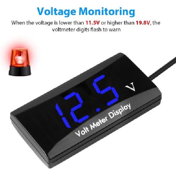 12V Car Digital Voltmeter Gauge, Waterproof LED Display Voltmeter Power Energy V