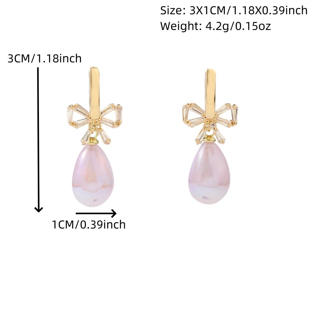 1 Pair Fashion Drop Shape Imitation Pearl Dangle Earrings For Women Cubic Zirconia Bow Tie Jewelry Wedding Accessories