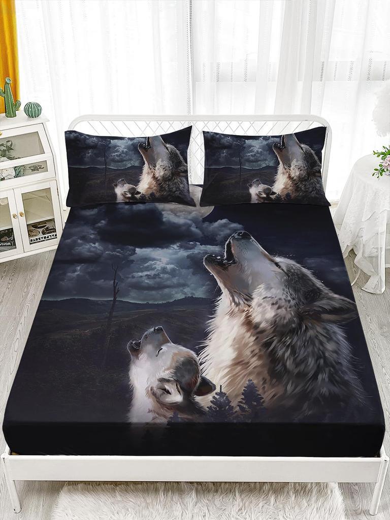 Purple Starry Night Galaxy Sheet Three-Piece Digital Printing Couple Outdoor Wolf Sheet Bedding
