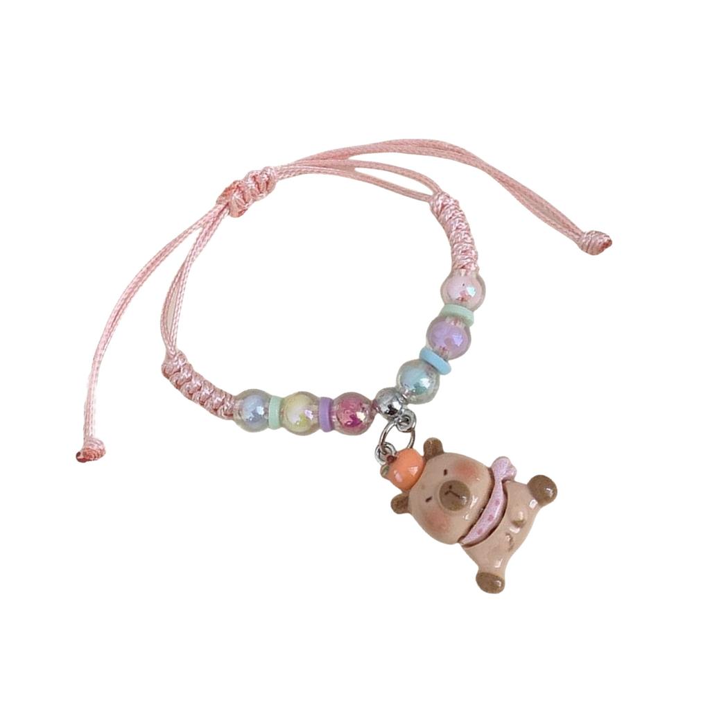Adorable Children's Macaron Colored Bracelet Featuring Cartoon Capybara Pattern Comfortable And Secure For Daily Wear