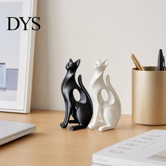 Desk Decorative Cat Figure 3D Printed Figurine, Modern Geometric Sculpture, Minimalist Art Burr-free Ornament Decor for Entryway Shelf, Lover