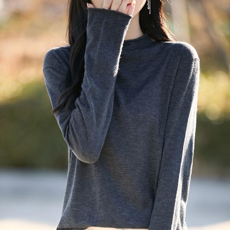 Women's wool pullover Qinghe cashmere 50% silk 50% wool spring and summer wool soft, comfortable and warm