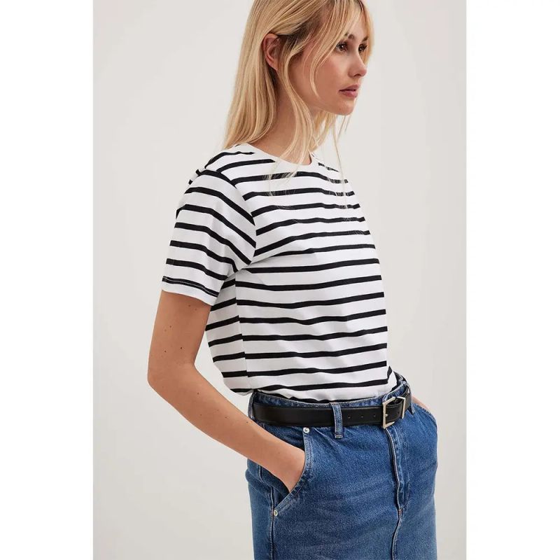 Stripe T-shirt Short Sleeve European and American 202 500 Simple Loose Round Neck Top Striped T-shirt Top