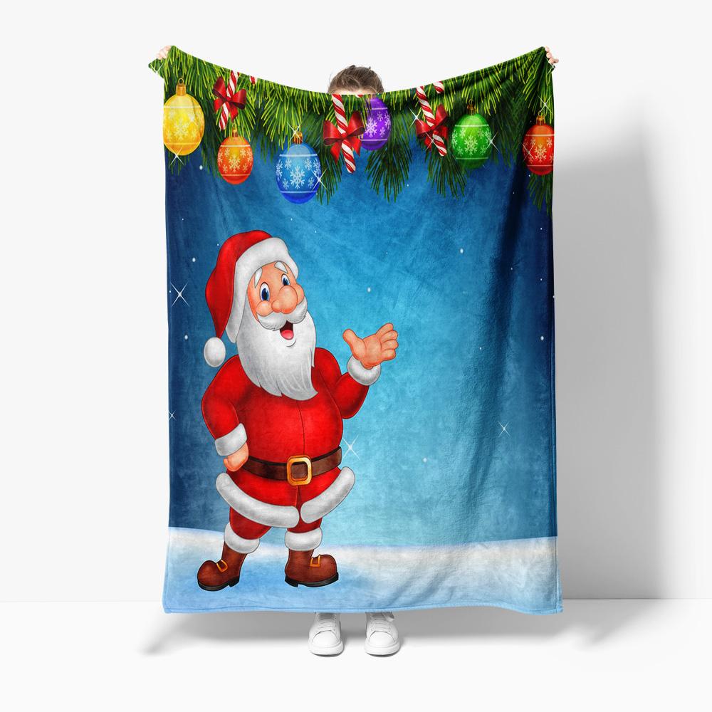 TU Festive Santa Throw Blanket Cozy Christmas Decor Reversible Flannel Fleece Blanket Holiday Gift Home Accent Throw