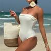 Sexy With 3D Flower Belt Bandeau Women Swimwear One Piece Swimsuit Female High Leg Cut Monokini Bather Bathing Suit Swim K5603
