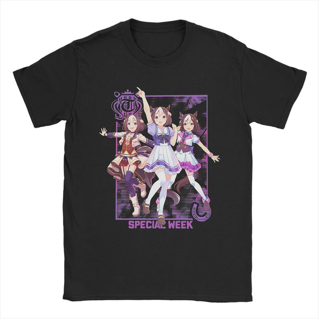 Uma Musume Mejiro McQueen T-Shirt Men's 100%Cotton Tops Vintage Crewneck Short Sleeve