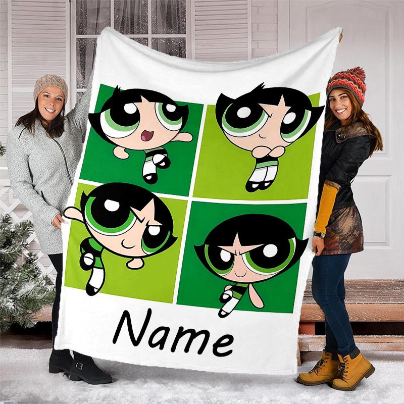 Customizable The Powerpuff Girls Throw Blanket – Personalized Name, All-Season Cozy Snug Blanket, Machine Washable, Personalized Blanket